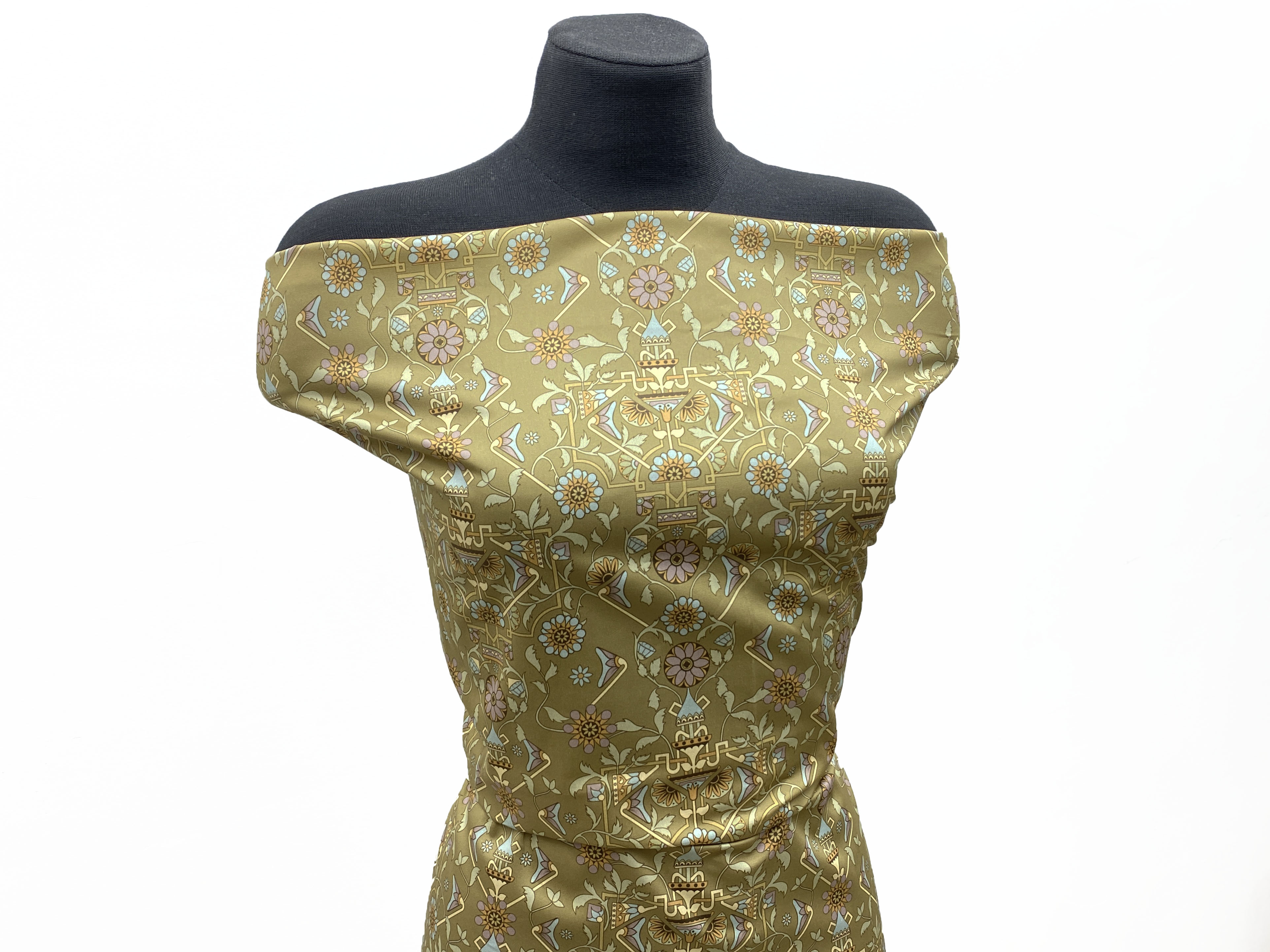 Ткань Ткань Хлопок  золотого цвета с этническим принтом 14126  5